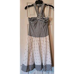 Unique Vintage 50s Style Dress Nautical Halter Fit And Flare Swing Dress Sz Med